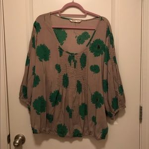 Old Navy Green and Beige Pleated Floral Top